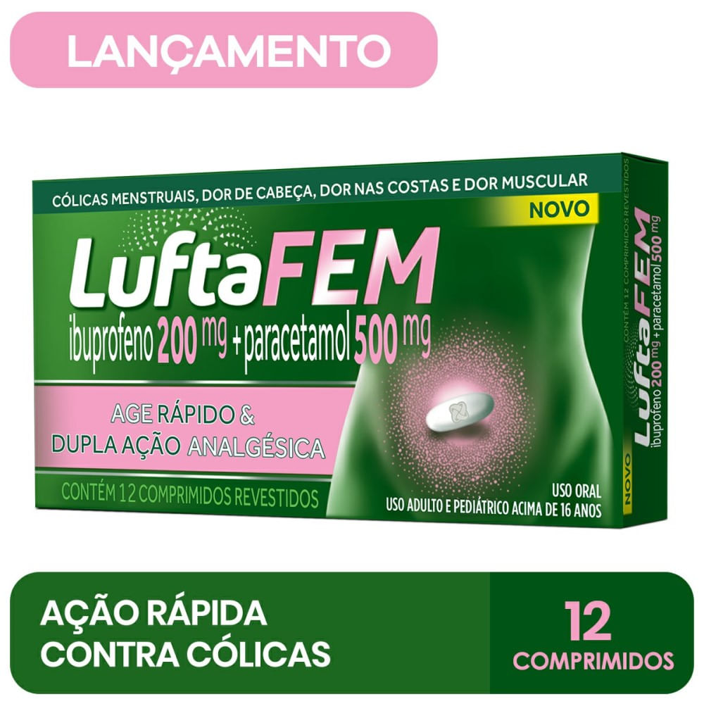 Luftafem 200mg Ibuprofeno + 500mg Paracetamol 12 Comprimidos