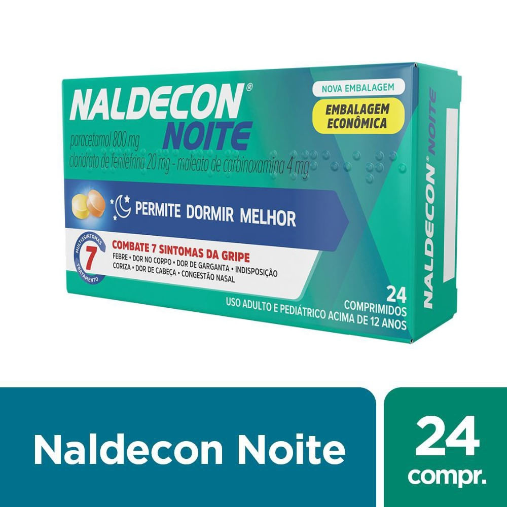 Naldecon Noite Combate os Sintomas da Gripe com 24 Comprimidos