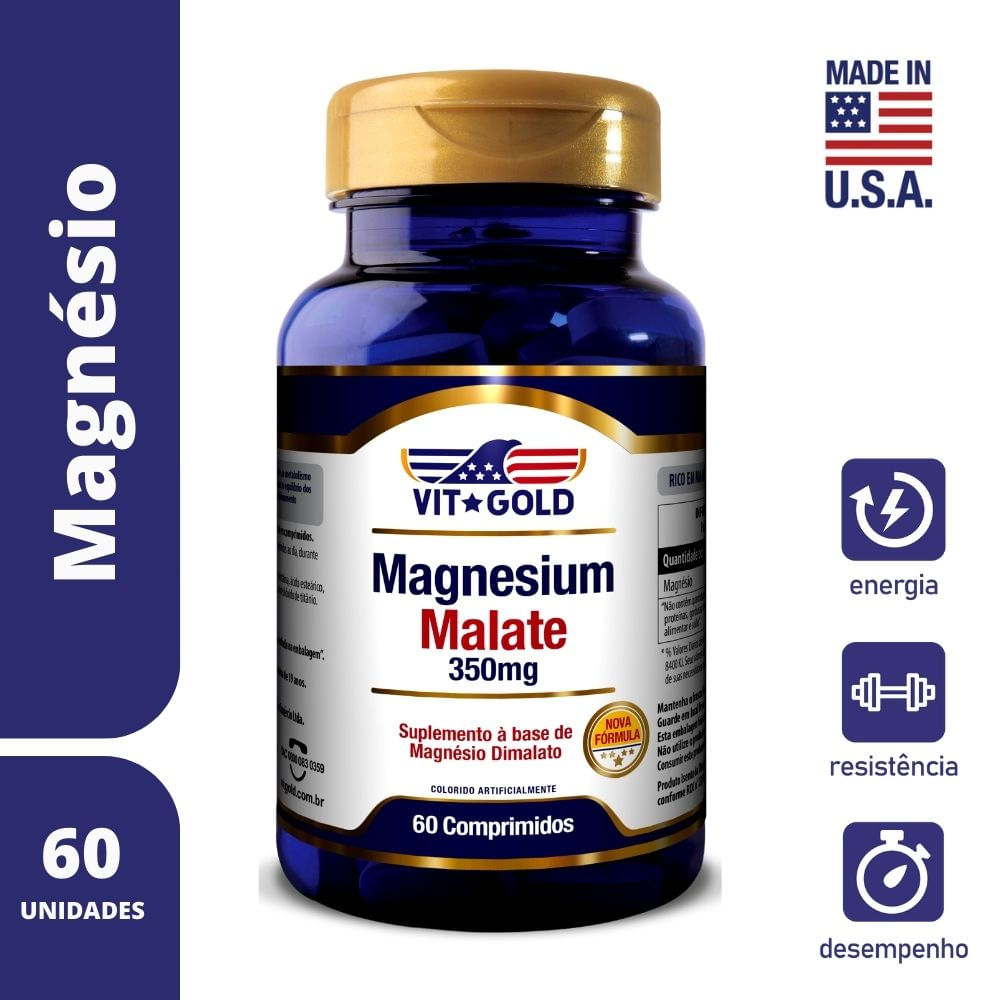 Magn&eacute;sio Dimalato 350mg Vitgold 60 Comprimidos