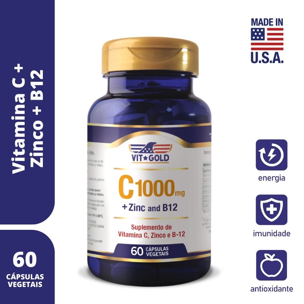 Vitamina C Vitamin Vitgold 1.000mg + Zinco + B12 60 Cápsulas