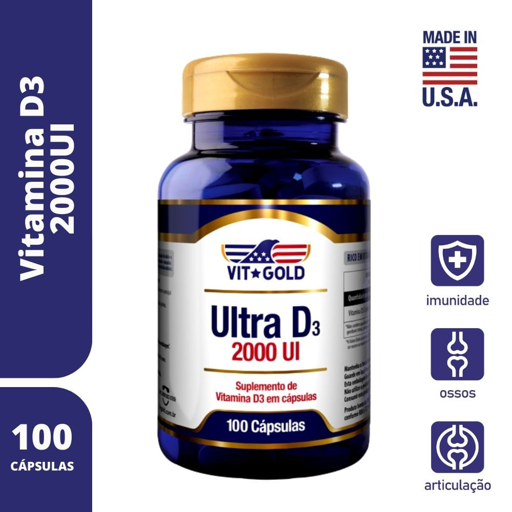 Suplemento de Vitamina Ultra D3 2000UI Vitgold 100 C&aacute;psulas
