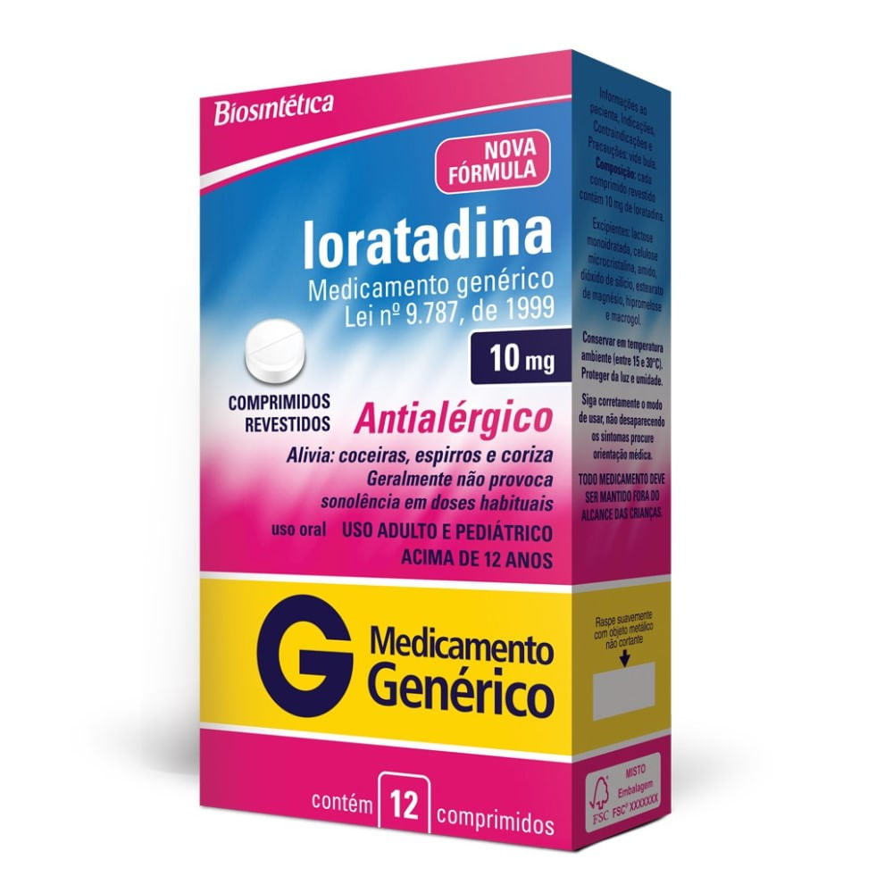 Loratadina 10mg Biosint&eacute;tica 12 Comprimidos Revestidos