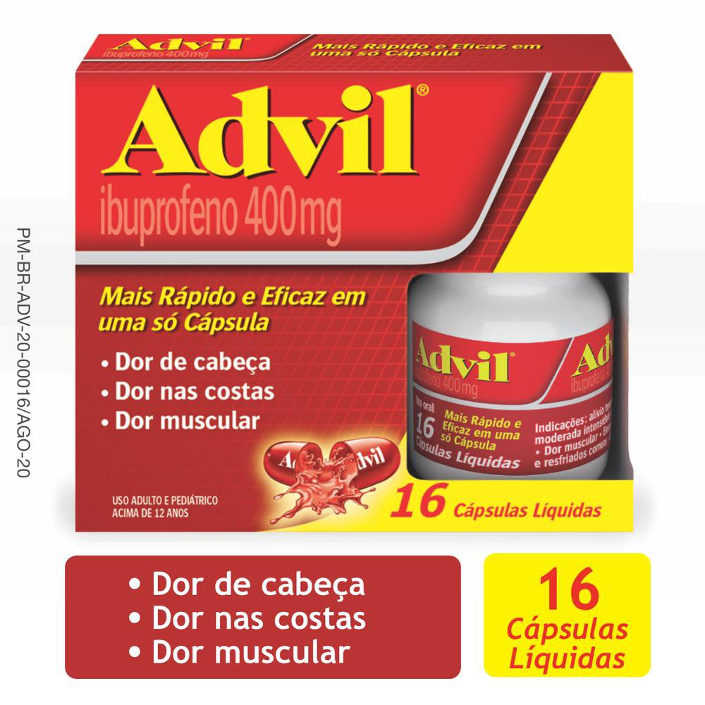 Advil Al&iacute;vio R&aacute;pido Ibuprofeno 400mg 16 C&aacute;psulas Gelatinosas